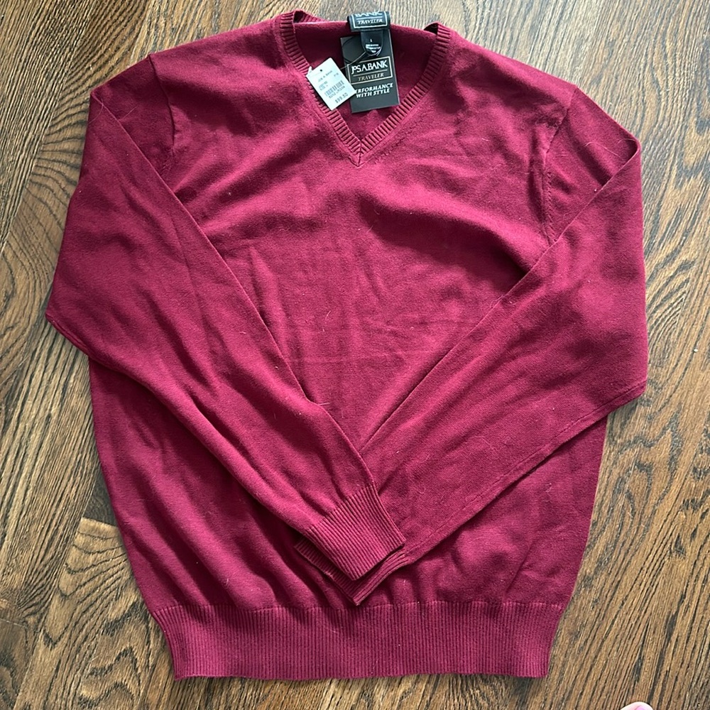 Joseph A Bank Burgundy V Neck Sweater